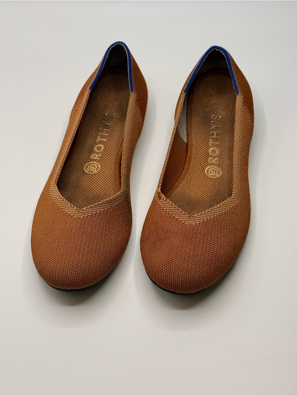 Rothy's Brown Knit Ballet Flats with Blue Trim